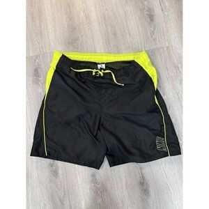 Nike Swim Trunks Mens Medium Black Neon Green Lined Swoosh Logo Swimming Pockets